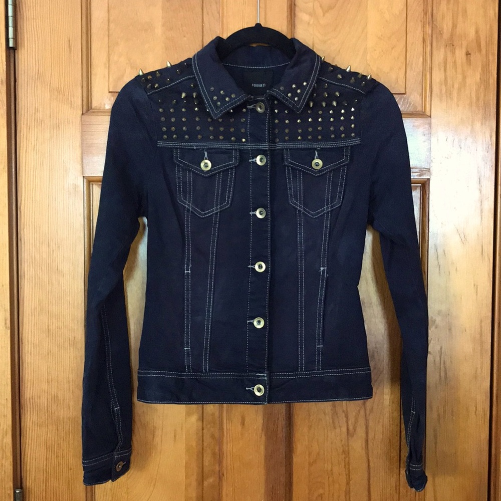 Navy jean jacket with gold shoulder spikes 4/$15 💕